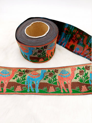 9 Yards Antique Gold Jacquard Brocade Sari Border Trim, Indian Woven Ribbon, Camel Trim